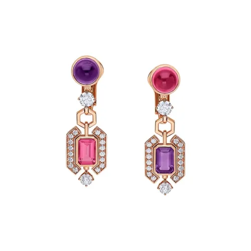 BVLGARI Allegra Серьги Серьги С Подвесками Allegra, Розовое Золото 18 Карат, Розовые Турмалины, Аметисты, Бриллиантовое Паве