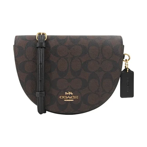 COACH Ellen Кожа Плечо Седло Сумка через плечо Маленькая Женская Темно-Коричневая Монограмма