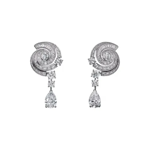 Cartier Platinum Diamond White Gold Earrings Women's Silver