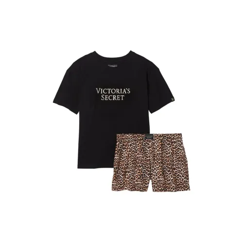 Victoria's Secret Одежда Наборы Леопардовый/Черный Принт с животными Женские Пижамные Комплекты