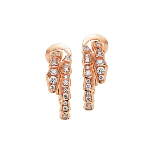 BVLGARI Serpenti Viper Серьги Серьги Serpenti Viper В Виде Колец, Розовое Золото 18 Карат, Сплошное Бриллиантовое Паве