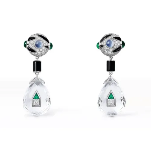 Cartier Белое золото Изумруд Халцедон Оникс Серьги с бриллиантами Женское серебро