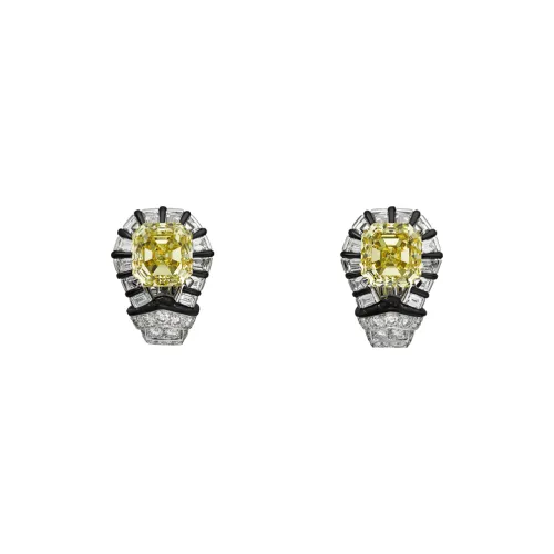 Cartier Platinum Emerald Yellow Onyx Серьги с бриллиантами Unisex Yellow