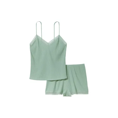 Victoria's Secret Кружевная отделка Pointelle Cami и Шорты Комплект Пижамный комплект Женские Морская соль Зеленый