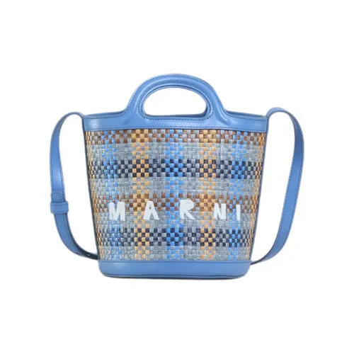 MARNI TROPICALIA Рафия Кожаная Вставка Ведрообразная Сумка Сумка через плечо Маленькая Женская Синяя