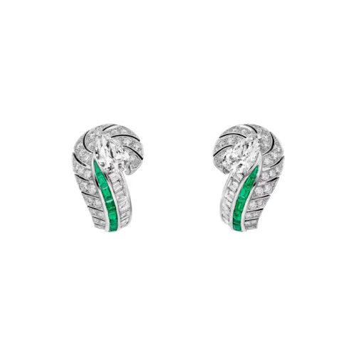 Cartier Platinum Diamond Emerald Earrings Unisex Green Картье Платина Ромб Изумруд Серьги Унисекс Зеленый