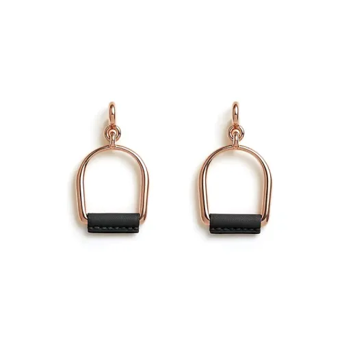 HERMES Телячья кожа Металл Серьги с покрытием из розового золота Женские Черный Розово-золотой
