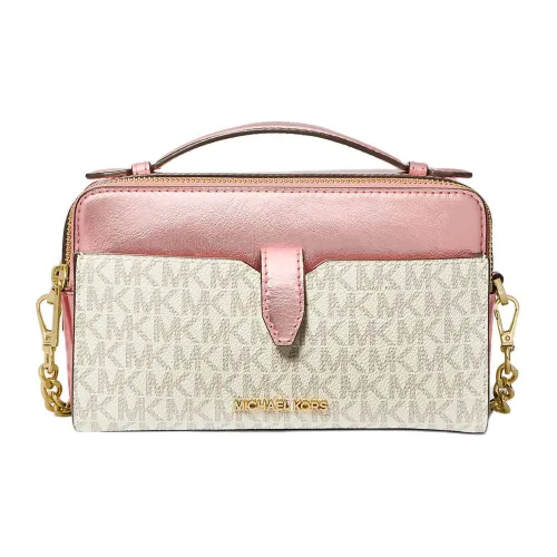 MICHAEL KORS Jet Set Холст с Лакированной Кожей Сумка Сумка через плечо Сумка через плечо Средняя Женская Розовая и Экрю