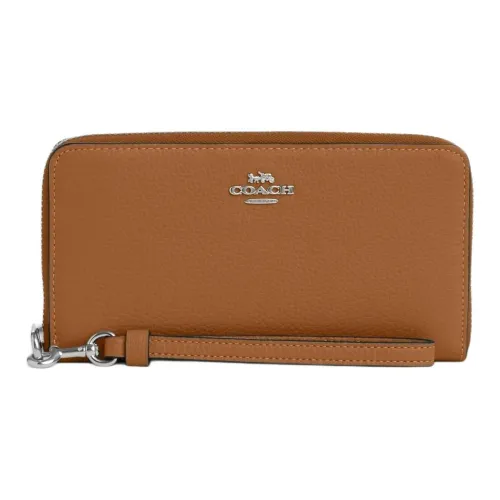 COACH Zip Around Кожаный клатч для монет кошелек маленький женский светло-коричневый