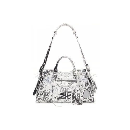 Balenciaga Neo Cagole City Овечья кожа Байкер Сумка Сумка через плечо Сумка Женская Белая Черная