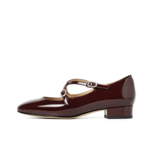 BELLE Грубый каблук Туфли Мэри Джейн 2,5CM Женские Черный Красный