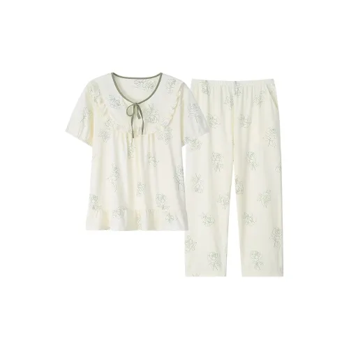 Sha Qian Пижамный комплект Летний Женский Айвори Белый