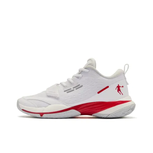 QIAODAN Wind Blade Fly By Амортизаторы Shock Absorbers Противоскользящие Устойчивые к истиранию Низкий Топ Баскетбольные кроссовки Мужские Белый Красный