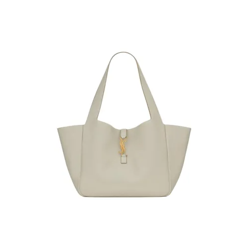 SAINT LAURENT Кожа Тоут Сумка Сумка для покупок Сумка Женская Винтажная Белая и Темно-Бежевая