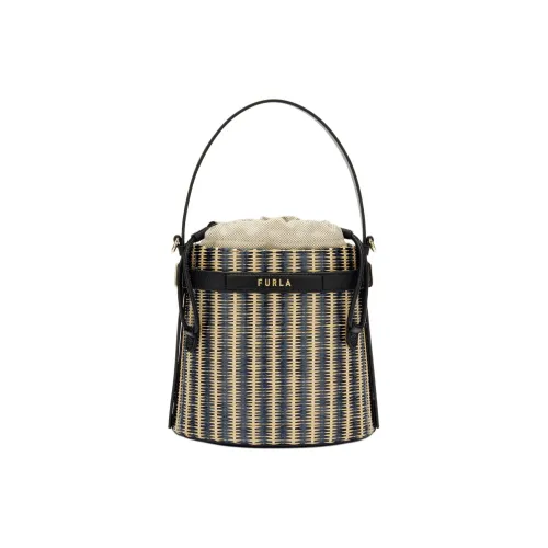 Furla Рафия Ведрообразная Сумка Сумка через плечо Мини Сумка Женская Черная