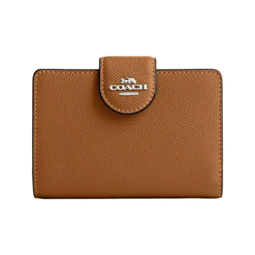 COACH Corner Zip Крестообразная текстура Кожа Клатч Держатель для карт кошелек Средний Женские Коричневый