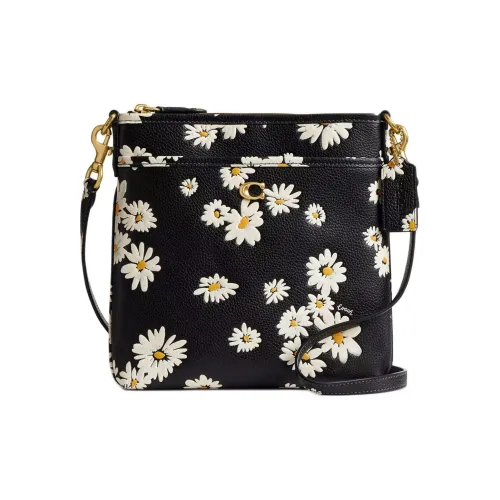 COACH Kitt Полированная каменная кожа курьерская сумка сумка через плечо маленькая женская черная многоцветная