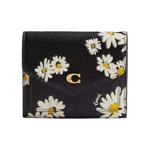 COACH Wyn Полированный Галька Кожа Кошелек Мини Женский Черный Многоцветный