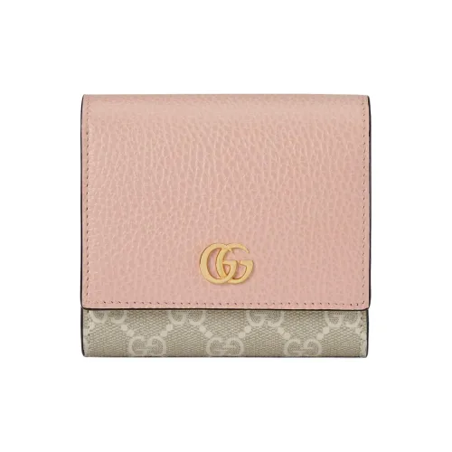 GUCCI GG Marmont Кожа Панели Холст Кошелек Женский Бежевый Белый