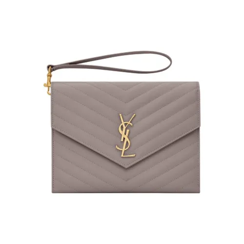 SAINT LAURENT Cassandre Grained Телячья кожа Клатч Женские Серый