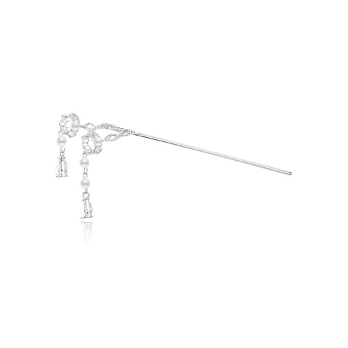 Jodie＆Kevin Alloy Искусственный жемчуг Шпильки для волос Twin Lotus Цветочный дизайн Шпилька для волос Серебряный Женские