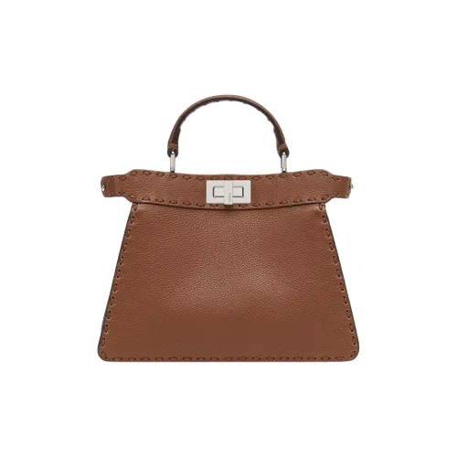 FENDI Peekaboo ISeeU Телячья кожа Сумка через плечо Сумка Маленькая Женская Коричневая