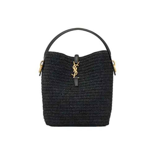 SAINT LAURENT Рафия с телячьей кожей переносная сумка через плечо женская черная