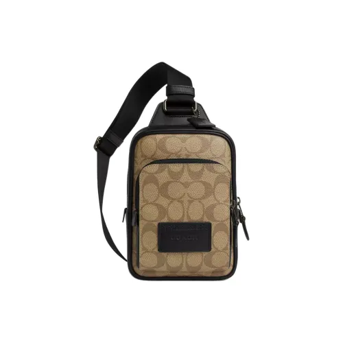 COACH Track Покрытый холст Телячья кожа Sling Сумка Мини Мужская Цвет Металлический Хаки Черный