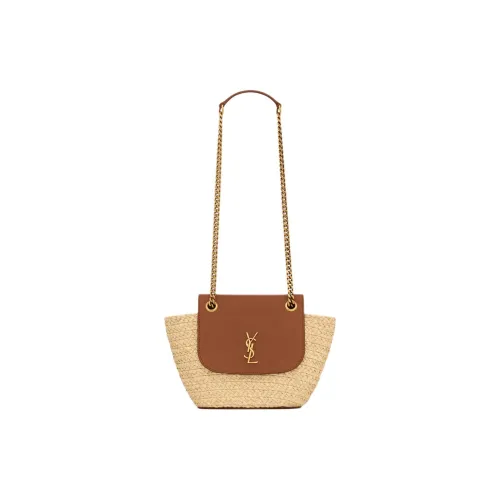 SAINT LAURENT Рафия Телячья кожа Сумка через плечо Сумка на плечо Женская Естественный Кирпично-красный