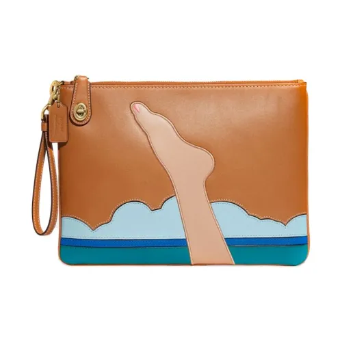 COACH TOM Wesselmann Коллаборация Wristlet Кожа Клатч Большой Унисекс Коричневый