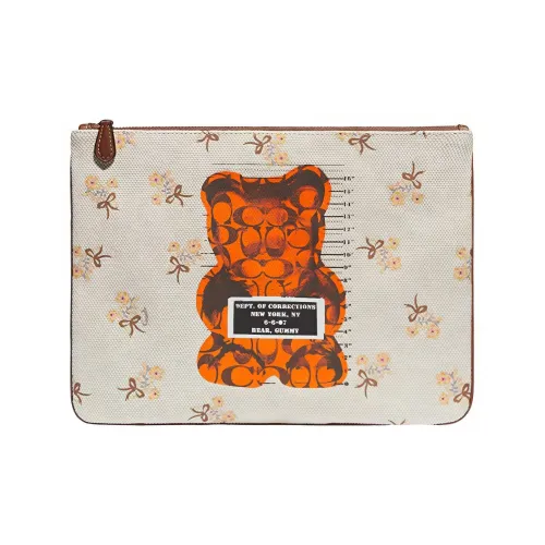 COACH X Vandal Желейный Медвежонок Коллаборация Сумка-браслет из крупнозернистой текстуры кожаная сумка для документов клатч большой женский бежево-оранжевый