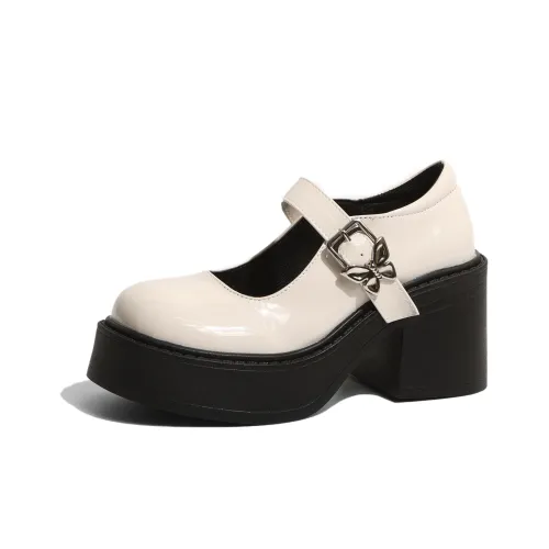 Moon Veil Грубый каблук Туфли Мэри Джейн 8 см Женские Белые