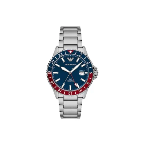 EMPORIO ARMANI Мужские часы Кварцевый механизм Ремешок из нержавеющей стали 42 мм Синий циферблат