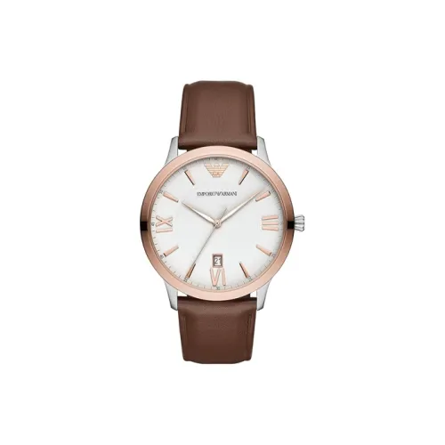 EMPORIO ARMANI Мужские часы Кварцевый механизм Естественная кожа Ремешок 43 мм Белый циферблат