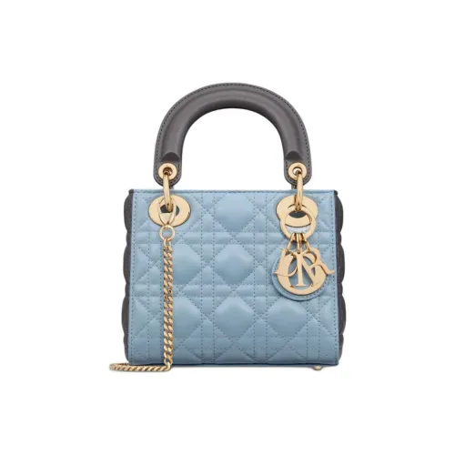 DIOR Lady Dior Sheepskin Сумка Lady Dior Сумка через плечо Сумка мини Женская Синий Серый