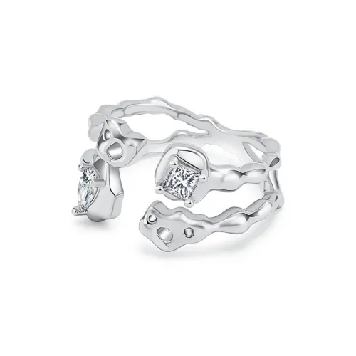 TONE TALE Медный с Rhodium Платировка и Инкрустированный Драгоценный камень Кольца Унисекс Серебряный