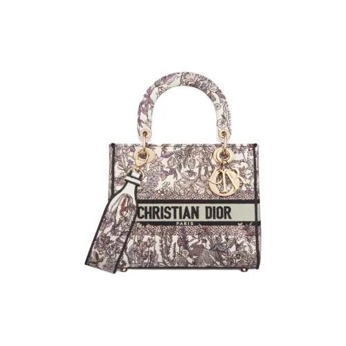DIOR LADY D Лайт Вышивка Сумка Lady Dior Сумка через плечо Сумка среднего размера Women's White Многоцветный