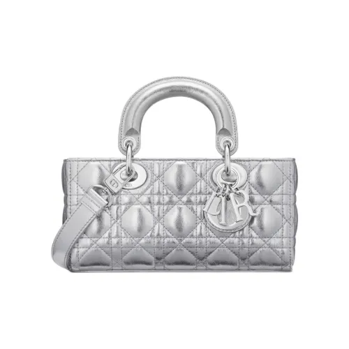DIOR LADY D JOY Морщинистая коровья кожа Сумка через плечо Сумка Маленькая Women's Silver