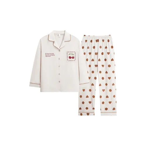 Sha Qian Пижамный комплект Весенний и Осенний для женщин серый и бежевый