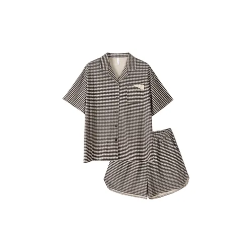 Same Language Пижамный комплект женский черный белый полосы светло-абрикосовый