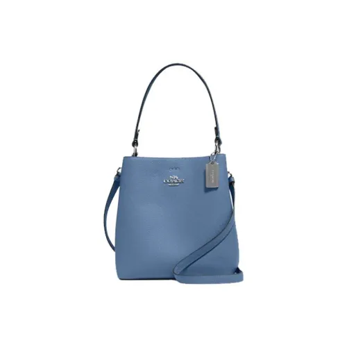 COACH Сумка-ведро из галечной кожи портативная сумка через плечо маленькая женская сумка синий цвет