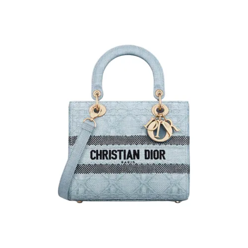 DIOR LADY D Лайт Рафия Трава Сумка через плечо Сумка Средний Женские Небесно-голубой