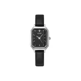 Серебряный корпус с черным циферблатом, черный ремешок