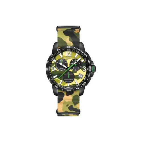 Certina Кварцевый механизм Мужские часы Часы 42 мм Зеленый циферблат Корпус из нержавеющей стали Тканевый ремешок