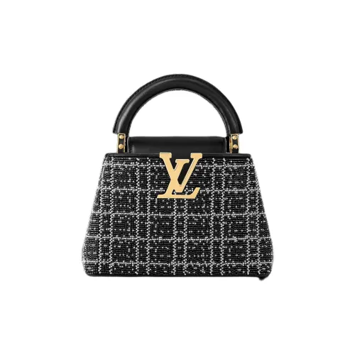 LOUIS VUITTON Capucines Вышитая версия Шелковый атлас Сумка через плечо Сумка Мини Женская Черная