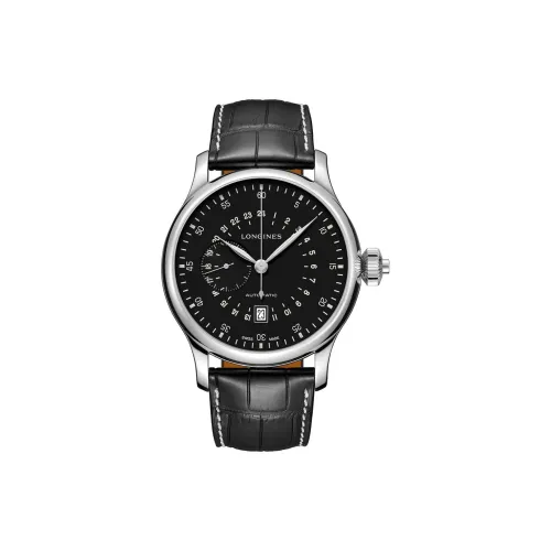 LONGINES Автоматический Механический Часы Мужские Часы 47,5 мм Черный Циферблат Корпус из Нержавеющей Стали Кожаный Ремешок