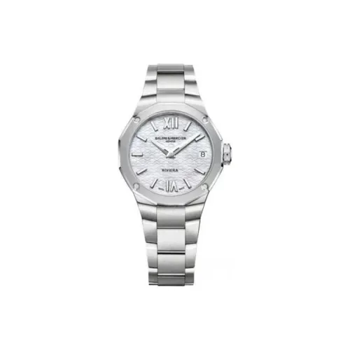Baume Mercier Кварцевый механизм Женские часы 33 мм Серебристый циферблат Корпус из нержавеющей стали Ремешок из нержавеющей стали
