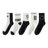 5-Пачка Комбо 6: Черный Белый Двухцветный + Полоска + Буква на Носке + Манжета (Левая и Правая Нога) + Буква Нерегулярной Формы + Круглая Буква