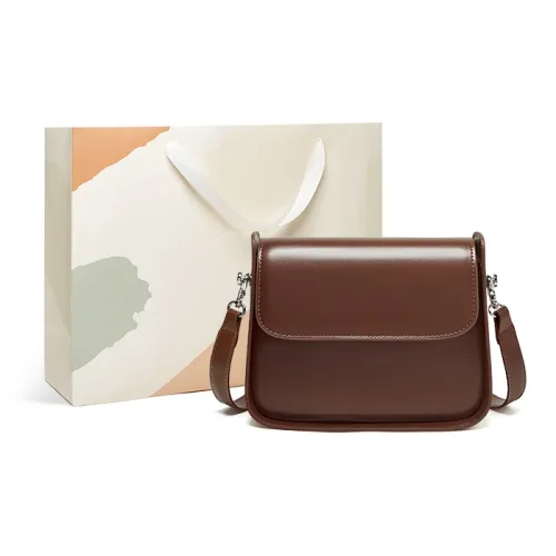 15 MINS Коровья кожа Маленькая квадратная сумка Сумка через плечо Женская Кофейная