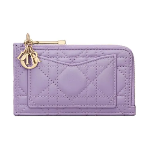 DIOR Lady Dior Ткань в плетеную узор Овечья шкура Держатель для карт Женские Светло-фиолетовый